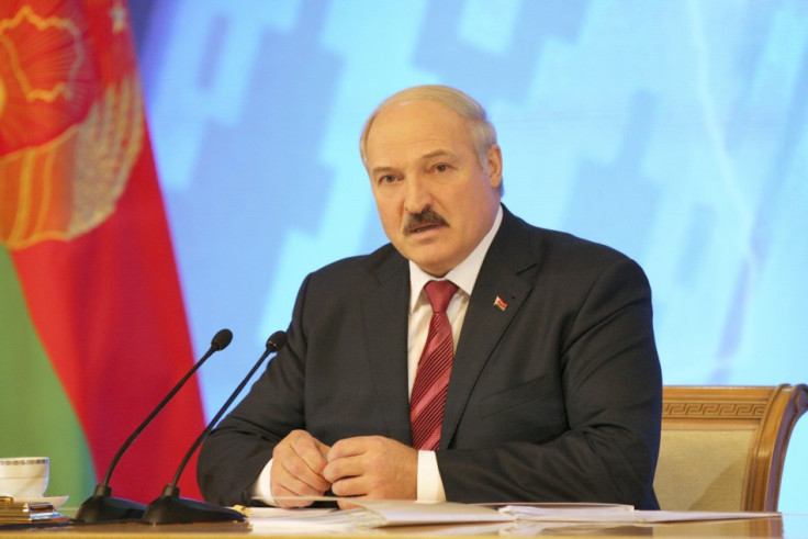 Belarussian President Lukashenko speaks during a news conference in Minsk