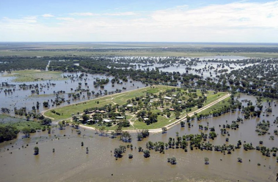 Handout photo of flood waters surrounding Alice Edwards Village on the western fringe of the Australian outback town of Bourke