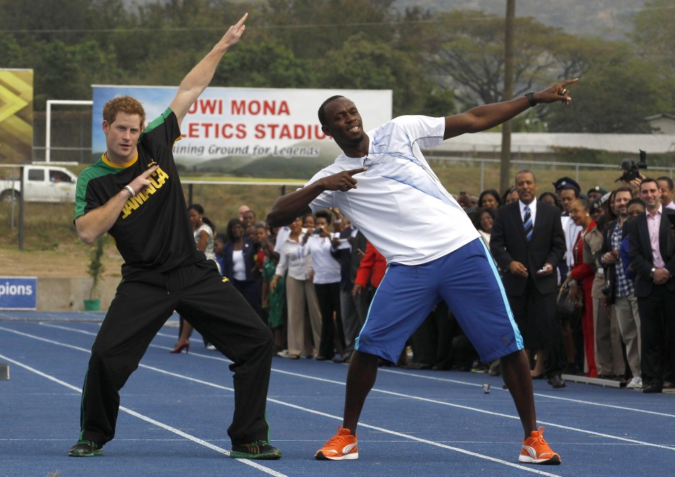 Britain039s Prince Harry L and Olympic gold medallist Usain Bolt pose