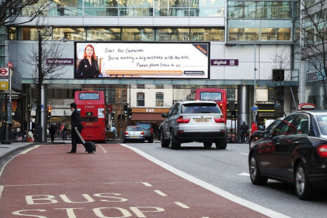 Billboard in Holborn calling for David Cameron to drop NHS reforms