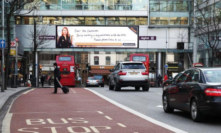 Billboard in Holborn calling for David Cameron to drop NHS reforms