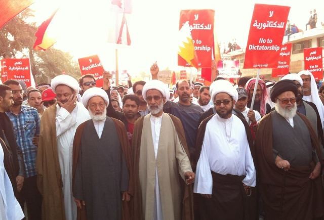 Bahraini clerics including Sheikh Isa Ahmed Qassims Bahrains top Shia religious leader took part in the protest