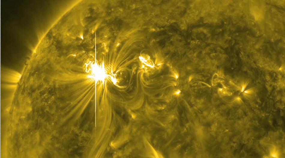The sun erupts with one of the largest solar flares of this solar cycle in this NASA handout photo