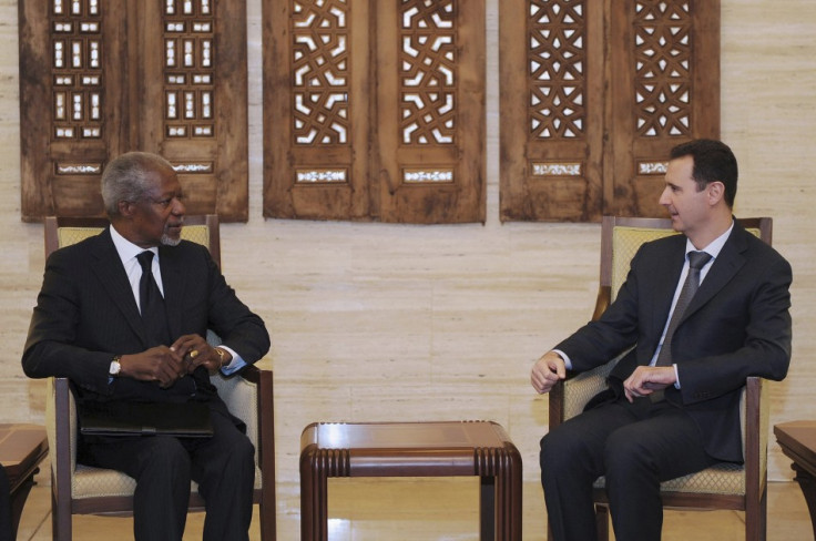 Syria's President Bashar al-Assad and UN-Arab League envoy Kofi Annan in Damascus