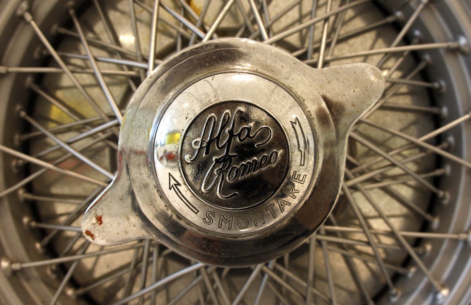 A rim of Alfa Romeo typo C is pictured at the Casa Enzo Ferrari museum during a media preview in Modena