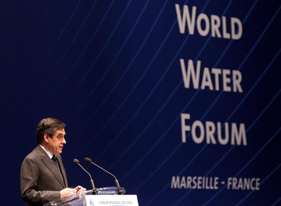 Frances Prime Minister Fillon delivers a speech during the 6th World Water Forum in Marseille