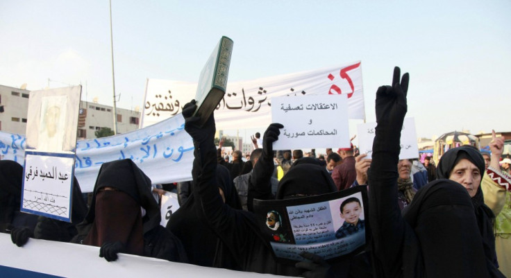 Veiled women take part in a demonstration called by the &quot;February 20 Movement&quot; demonstration organized by the February 20 Movement