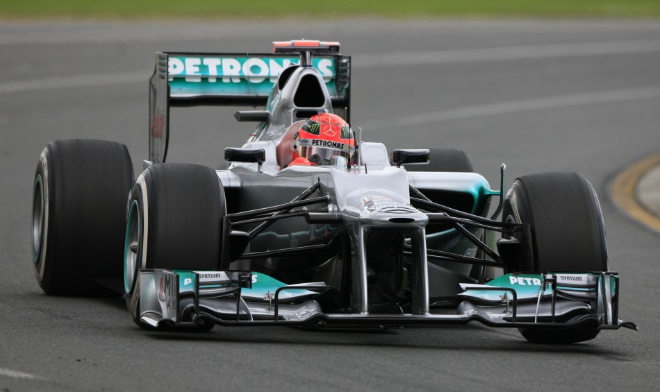Mercedes Formula One driver Schumacher drives during the first practice session of the Australian F1 Grand Prix at the Albert Park circuit in Melbourne