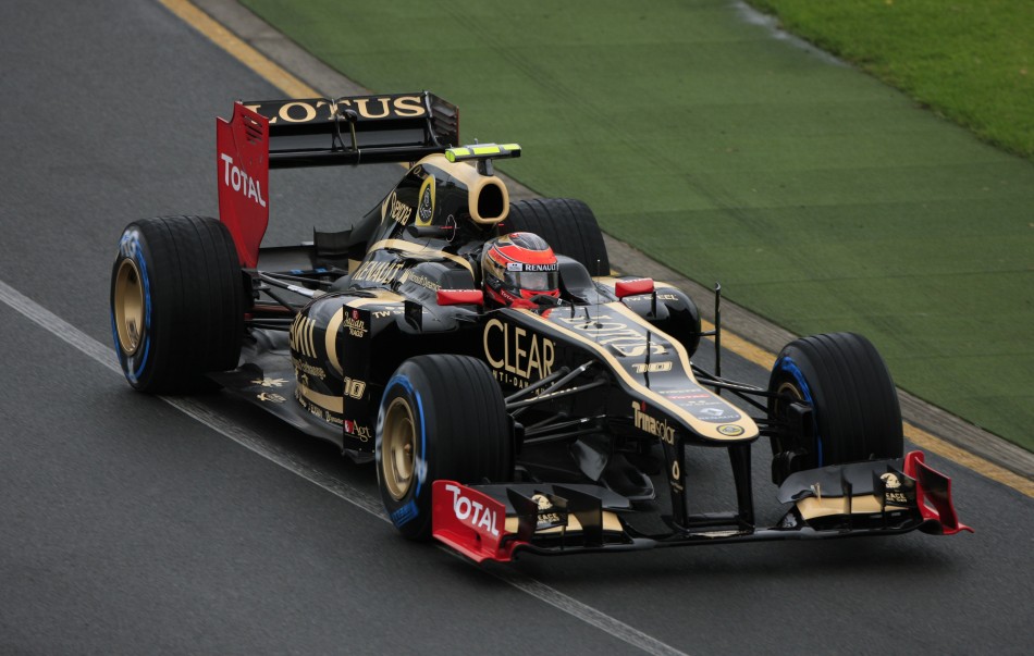 Lotus F1 Formula One driver Grosjean drives during the second practice session of the Australian F1 Grand Prix at the Albert Park circuit in Melbourne