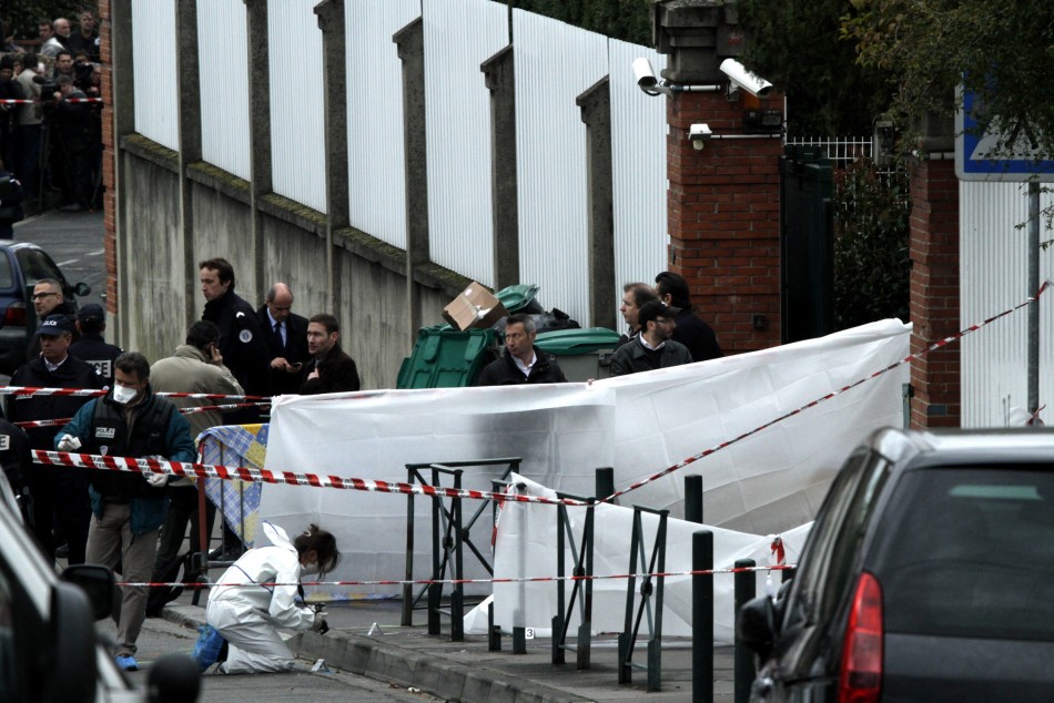 French police inspect outside the Ozar Hatora  Jewish school in Toulouse, southwestern France