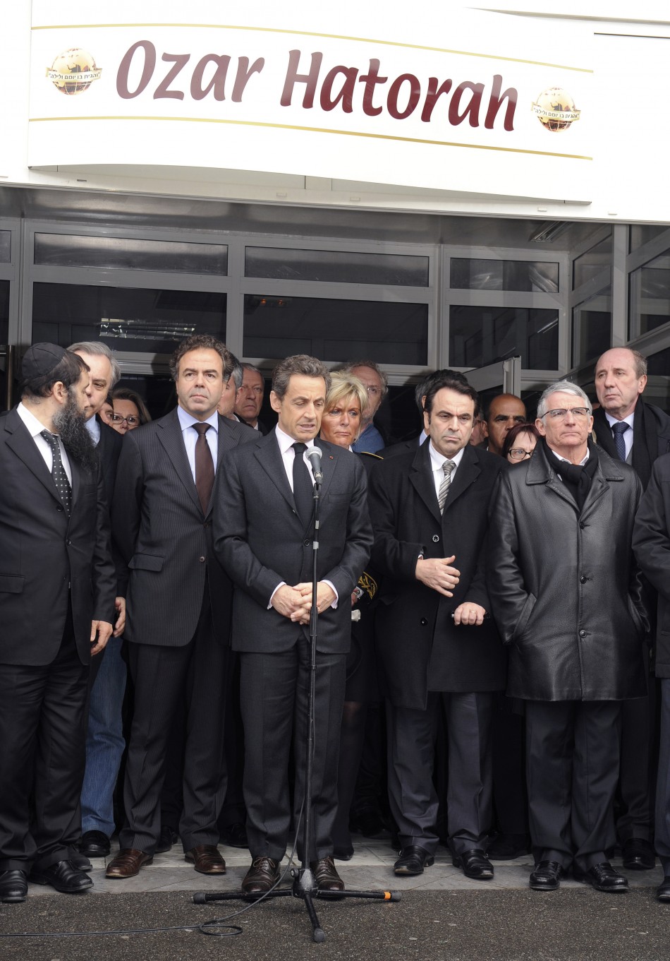 Nicolas Sarkozy, Frances President delivers a speech in front of the quotOzar Hatorahquot Jewish school