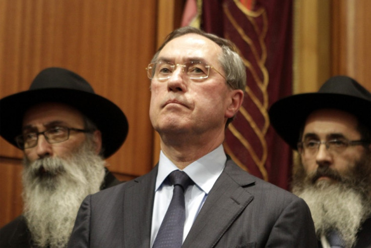 Claude Gueant attends a ceremony in Toulouse's synagogue