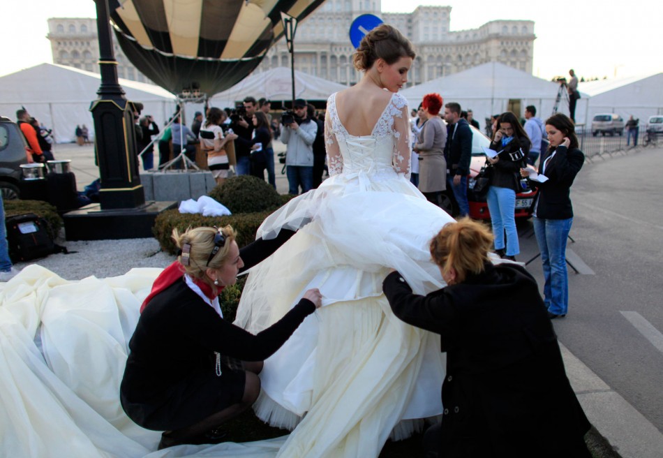 Longest Wedding Dress Romanian Models Wins World Records for 2,750 Meter Train