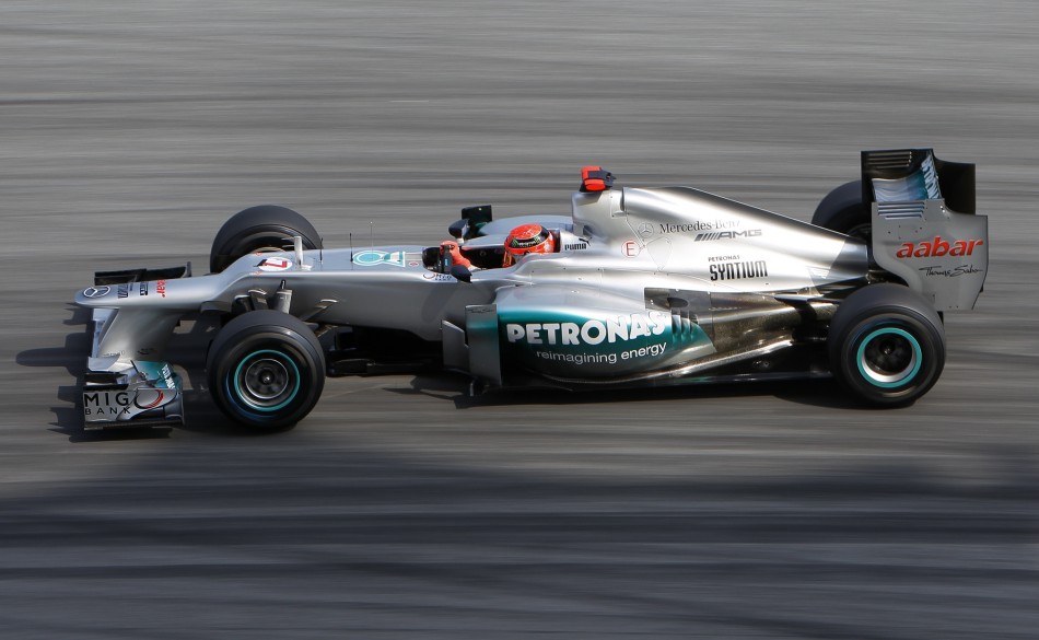 Mercedes Formula One driver Schumacher drives during the qualifying session of the Malaysian F1 Grand Prix at Sepang International Circuit outside Kuala Lumpur