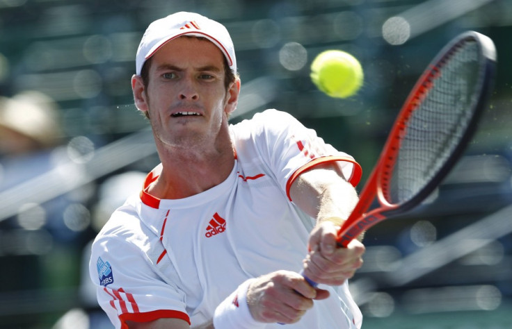 Murray of Britain hits a return to Falla of Colombia at the Sony Ericsson Open tennis tournament in Key Biscayne