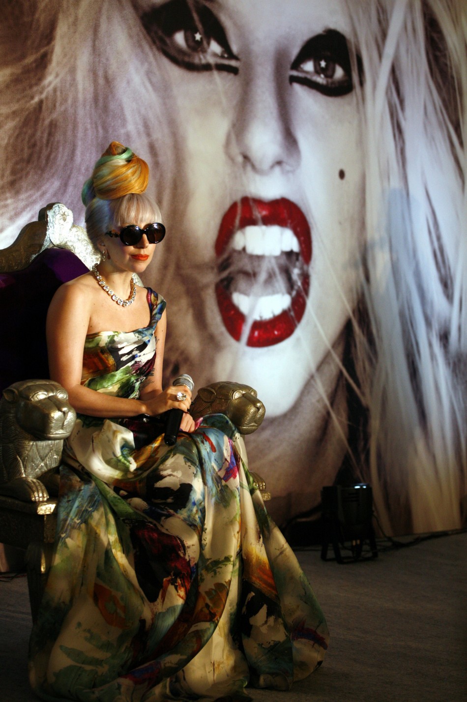 Lady Gaga attends a news conference in New Delhi