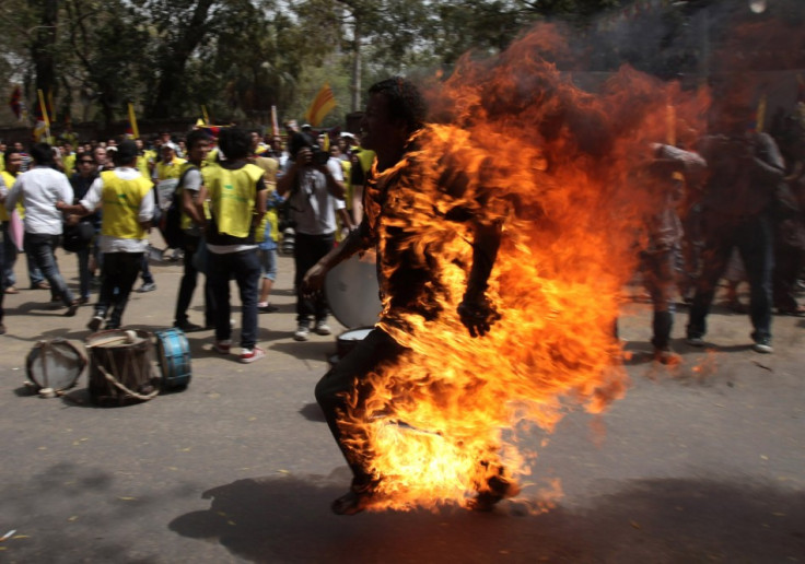 Jampa Yeshi, 27, set himself alight near a group of protesters in the central district of Connaught Place in the capital
