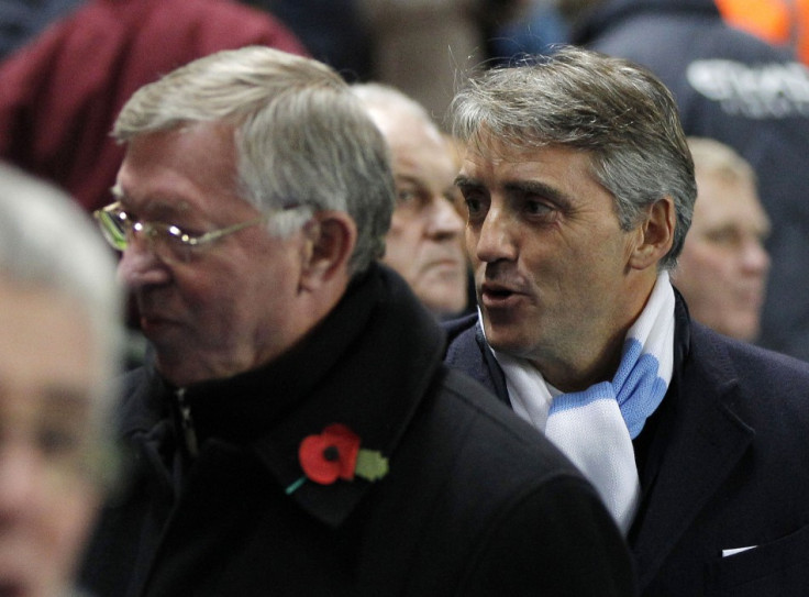 Manchester City's manager Roberto Mancini and  Manchester United manager Sir Alex Ferguson