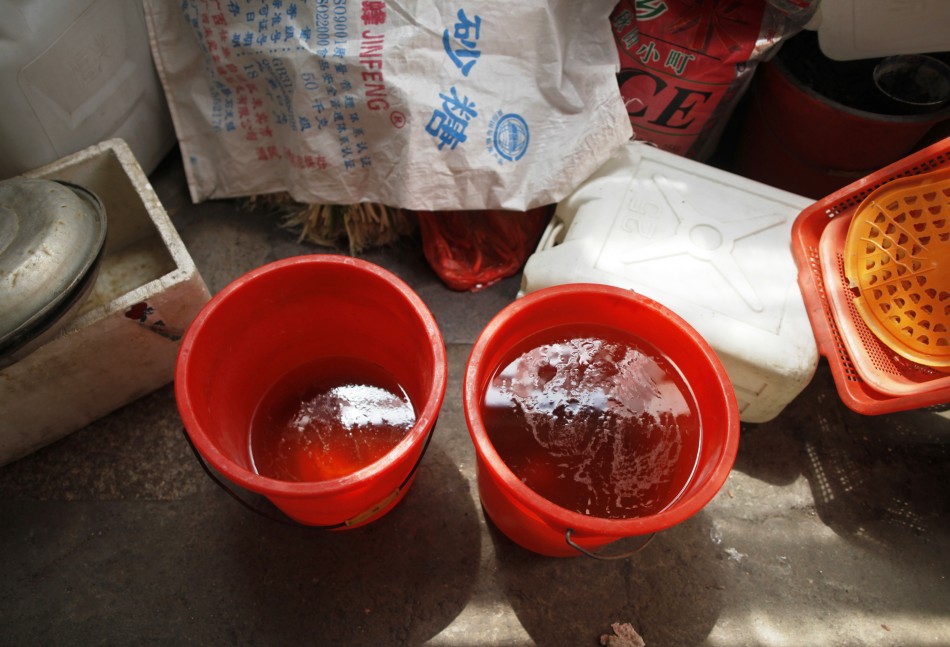 Urine collected from a primary school rest inside a stall selling hard-boiled eggs cooked in boys urine in Dongyang