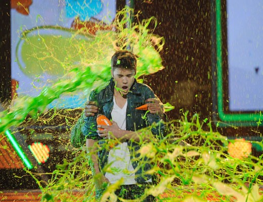 Slime being thrown at Justin Beiber on popular demand
