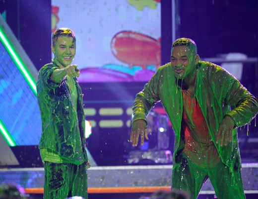 Justin Beiber and Will Smith all slimed