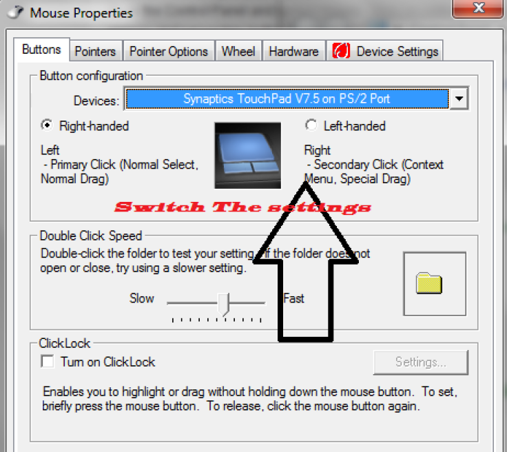 Swap mouse right and left button