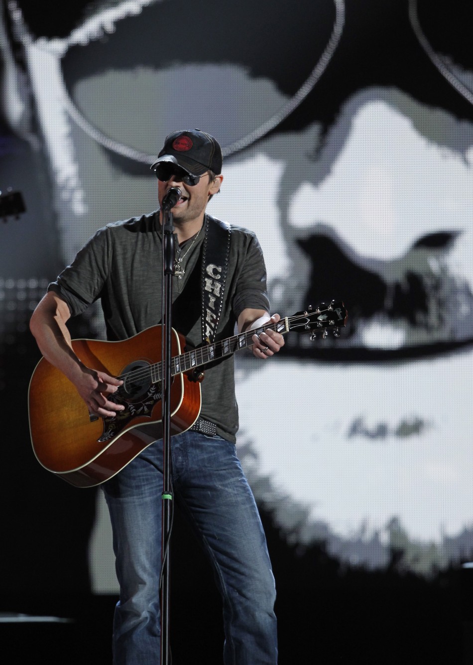 Singer Eric Church smiles performs quotSpringsteenquot at the 47th annual Academy of Country Music Awards in Las Vegas