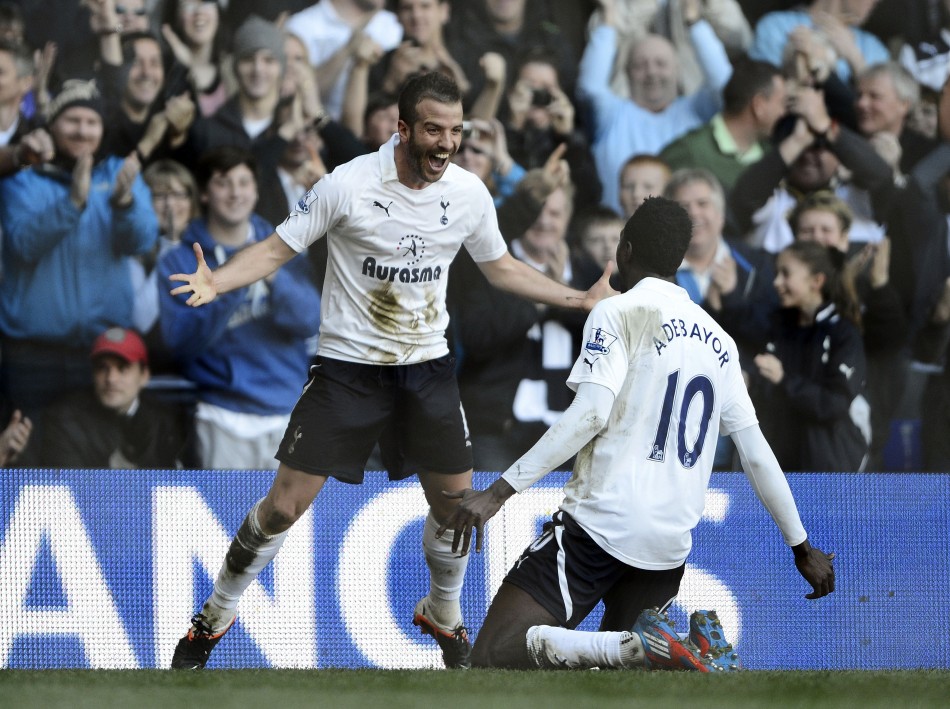 Tottenham Hotspur039s Rafael van der Vaart celebrates after scoring against Swansea City during their English Premier League soccer match in London