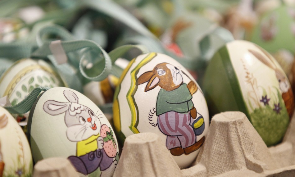Easter eggs are seen at an Easter market, in the western Austrian city of Innsbruck
