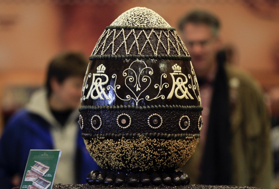A chocolate made mock-up of a Faberge easter egg is pictured at a shop of quotFassbender  Rauschquot chocolate maker at Berlins Gendarmenmarkt square