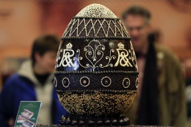 A chocolate made mock-up of a Faberge easter egg is pictured at a shop of &quot;Fassbender & Rausch&quot; chocolate maker at Berlin's Gendarmenmarkt square