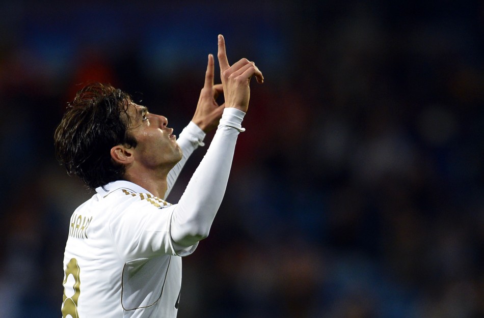 Real Madrid039s Kaka celebrates after scoring against APOEL during their Champions League quarter-final second leg soccer match in Madrid