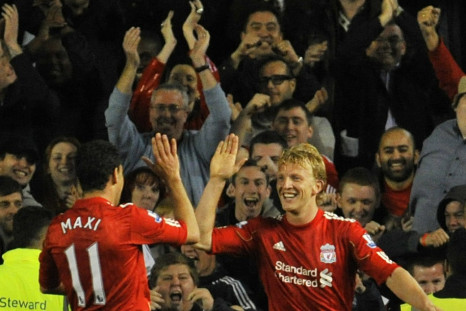 Liverpool&#039;s Dirk Kuyt and Maxi Rodriguez