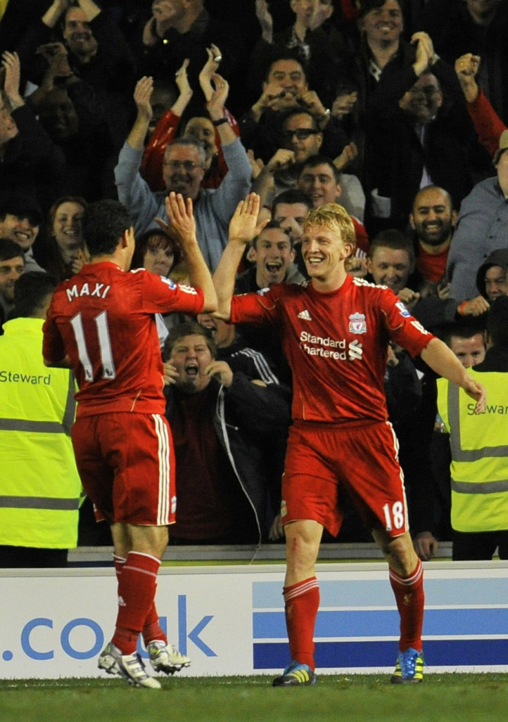 Liverpool&#039;s Dirk Kuyt and Maxi Rodriguez