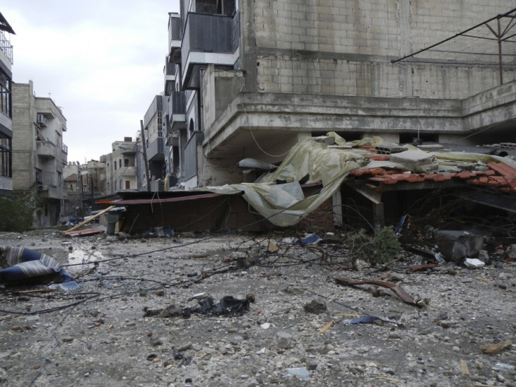 Damaged buildings in the old city of Homs