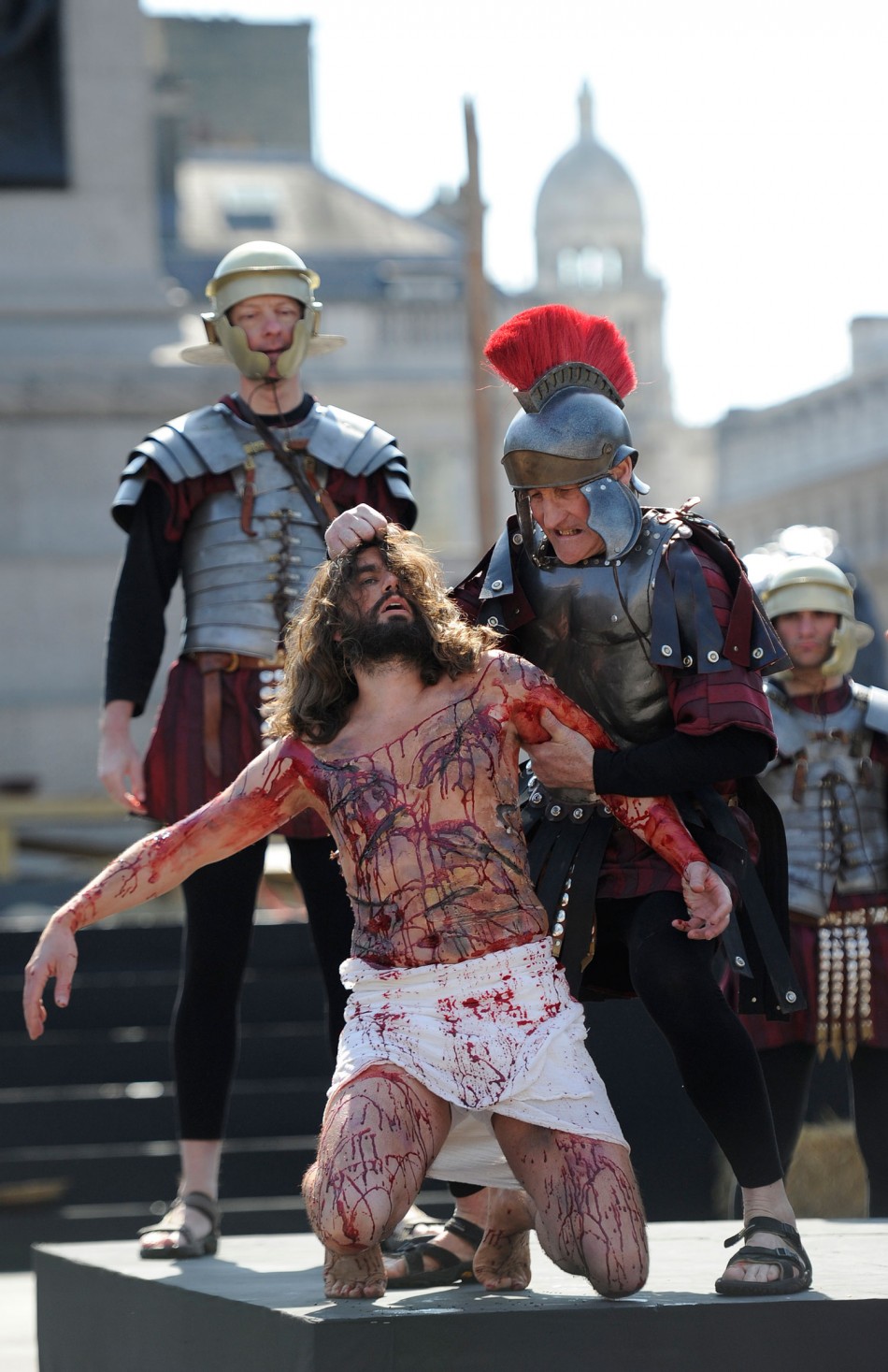 Biblical Jesus Christs Crucifixion Recreated at Londons Trafalgar Square