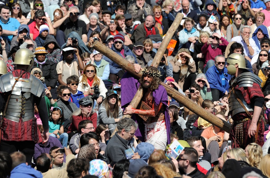 Biblical Jesus Christs Crucifixion Recreated at Londons Trafalgar Square