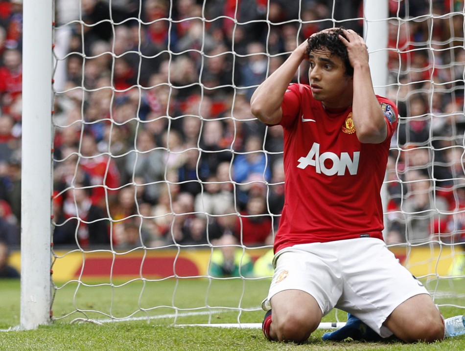 Manchester United039s Da Silva reacts after missing chance to score during English Premier League soccer match against Queens Park Rangers in Manchester