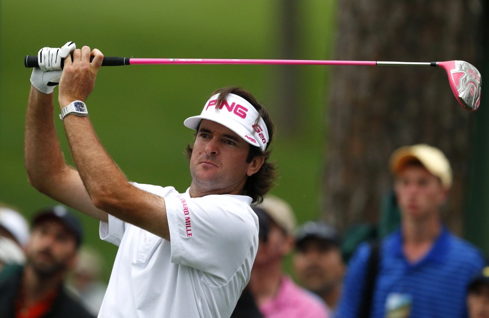 Bubba Watson of the U.S. hits his tee shot on the 17th hole during first round play in the 2012 Masters Golf Tournament at the Augusta National Golf Club in Augusta
