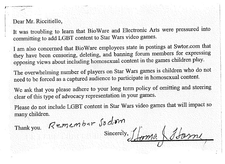 Anti-Gay Campaign Letter Anti-Gay Campaign Letter