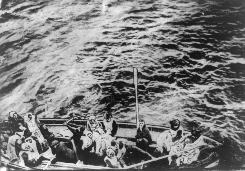A lifeboat from the Titanic pulls alongside the Carpathia following the sinking of the Titanic