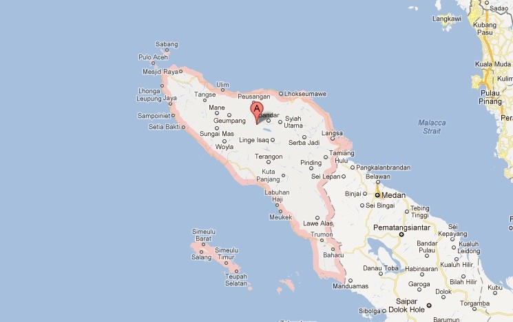 The 8.7 magnitude earthquake struck off the coast of Aceh. (googlemaps)