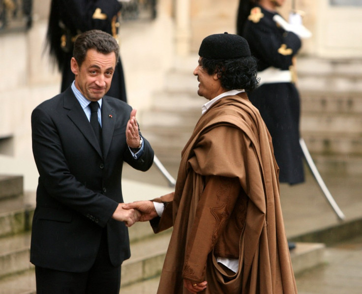 Nicolas Sarkozy and former Libyan leader Muammar Gaddafi in Paris in 2007