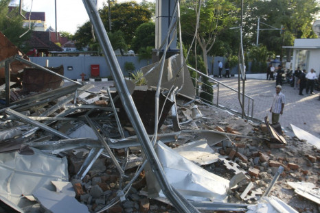 A damage of a local bank office is seen in Banda Aceh of the Indonesia's Aceh province