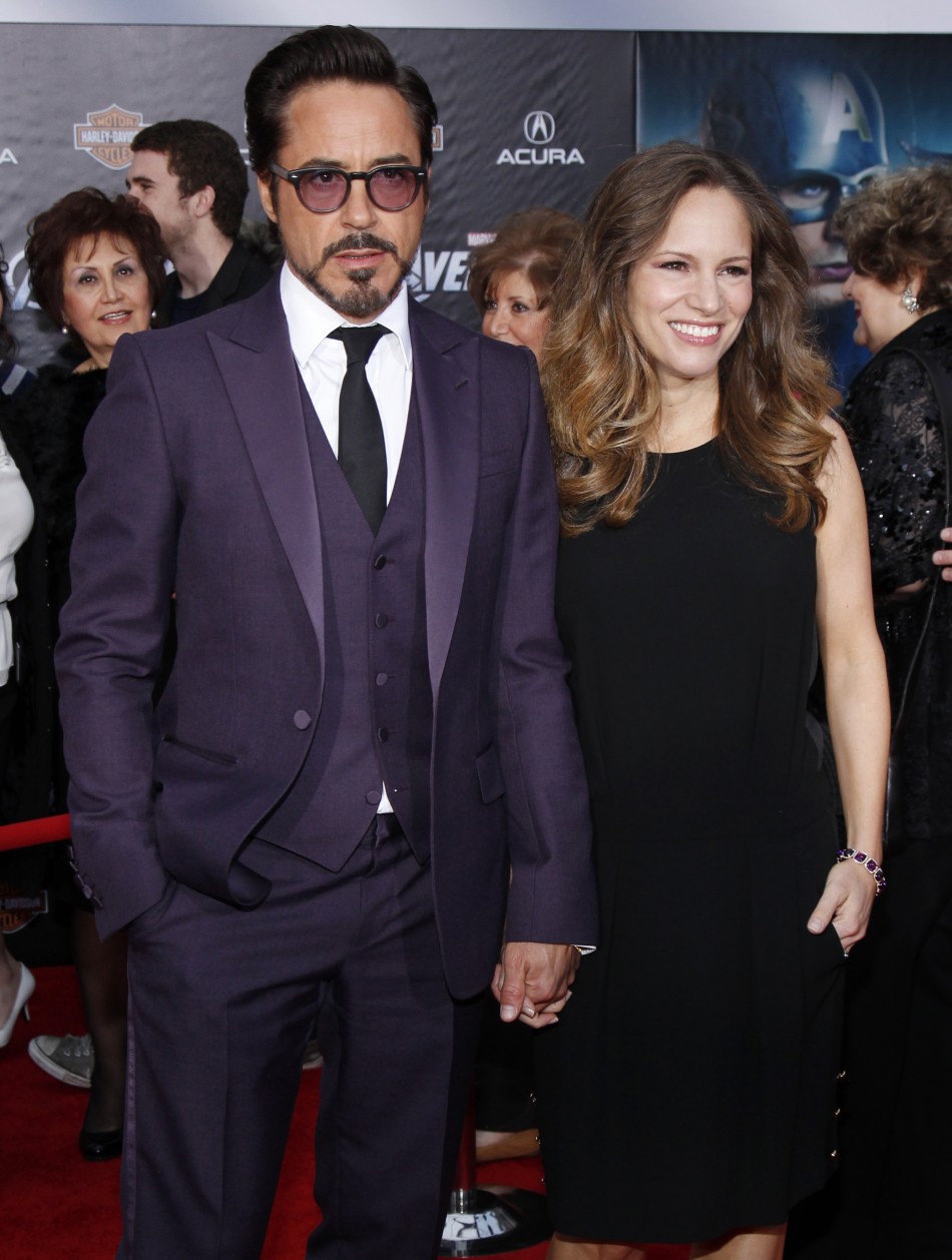 Cast member Robert Downey Jr. and his wife Susan Downey pose at the world premiere of the film quotMarvels The Avengersquot in Hollywood