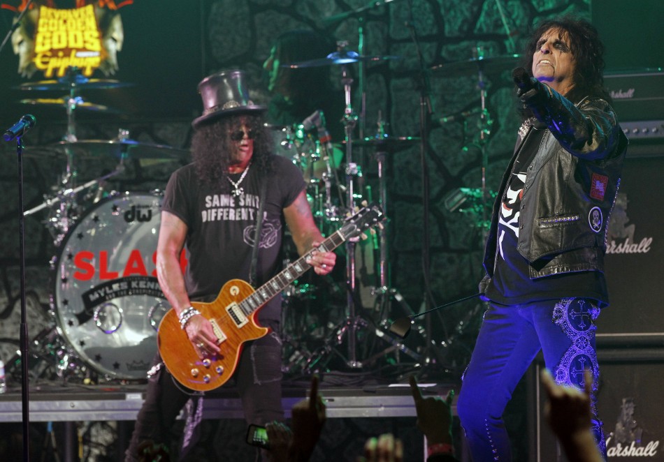 Musicians Alice Cooper and Slash perform at the fourth annual Golden Gods awards at Nokia theatre in Los Angeles