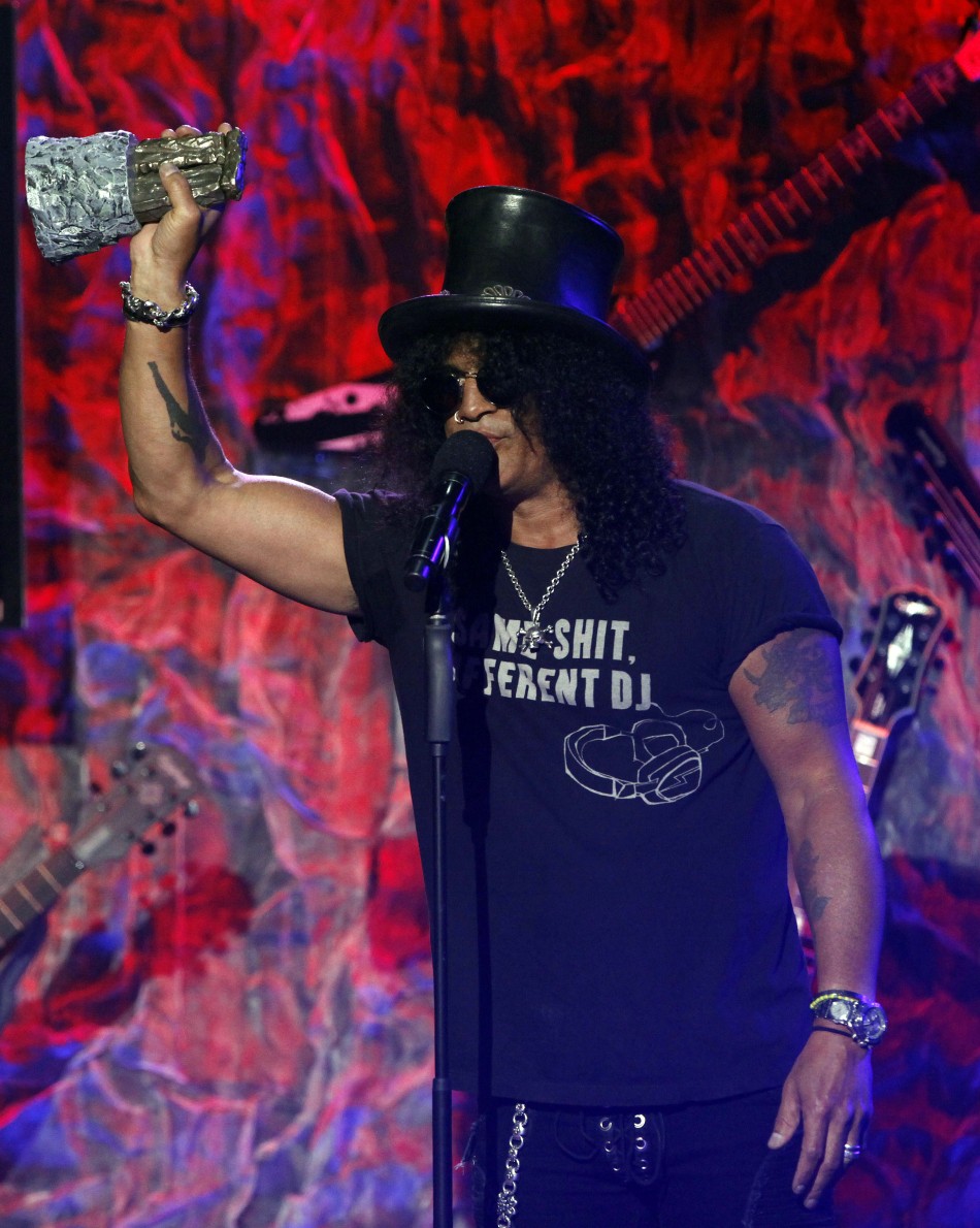 Musician Slash accepts the Riff Lord award at the fourth annual Golden Gods awards at Nokia theatre in Los Angeles