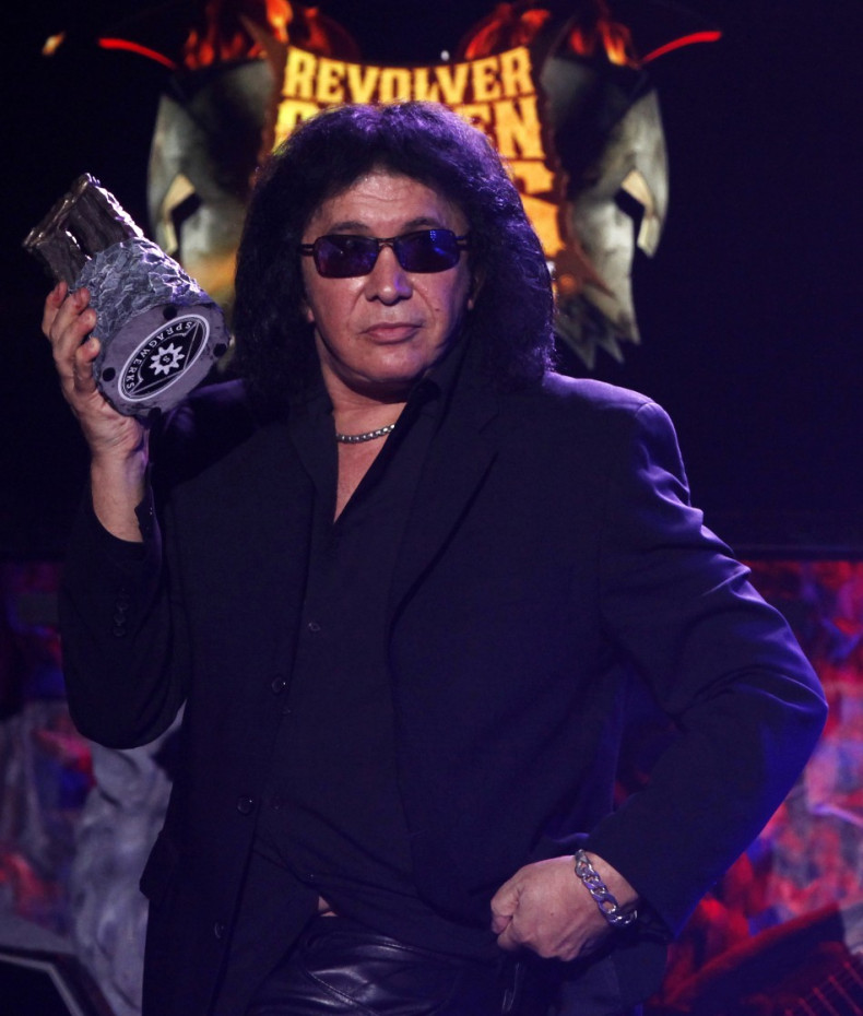 Musician Gene Simmons of band KISS accepts an honorary Golden God award at the fourth annual Golden Gods awards at Nokia theatre in Los Angeles