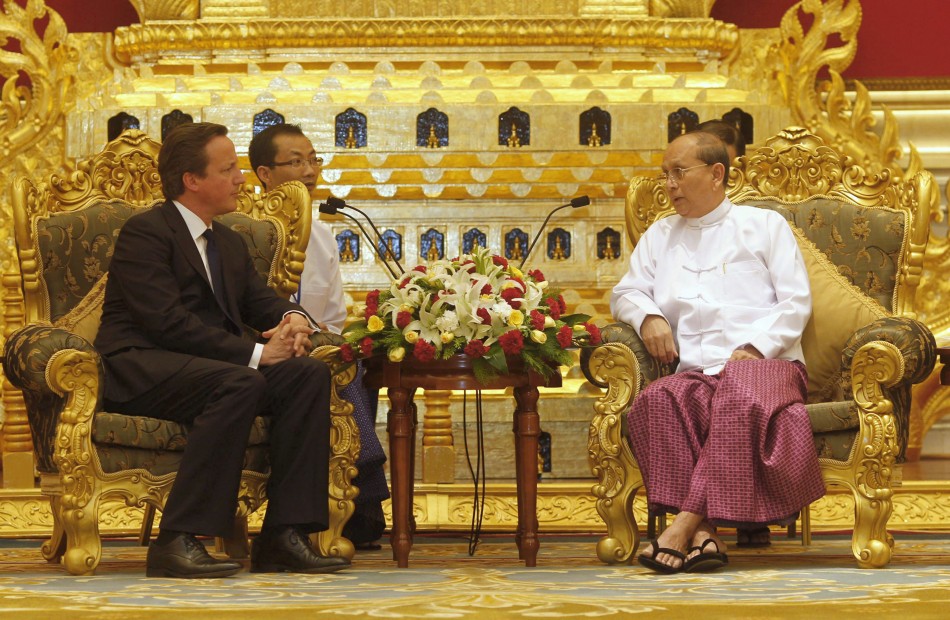 British Prime Minister David Cameron L listens to Myanmar039s President Thein Sein during their meeting at the President039s Office in Naypyitaw April 13, 2012.