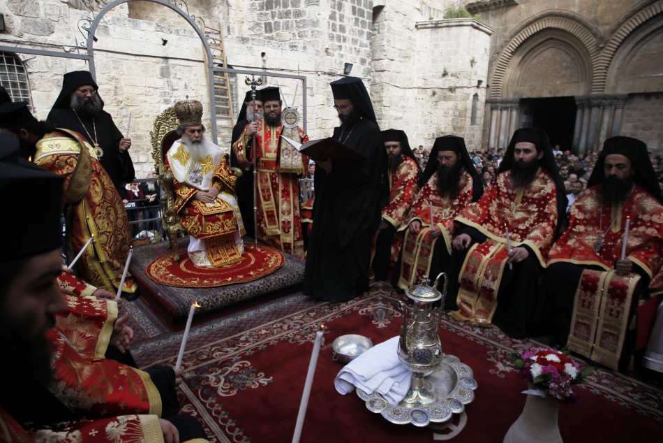 Greek Orthodox Patriarch of Jerusalem Metropolitan Theophilos and his clergy